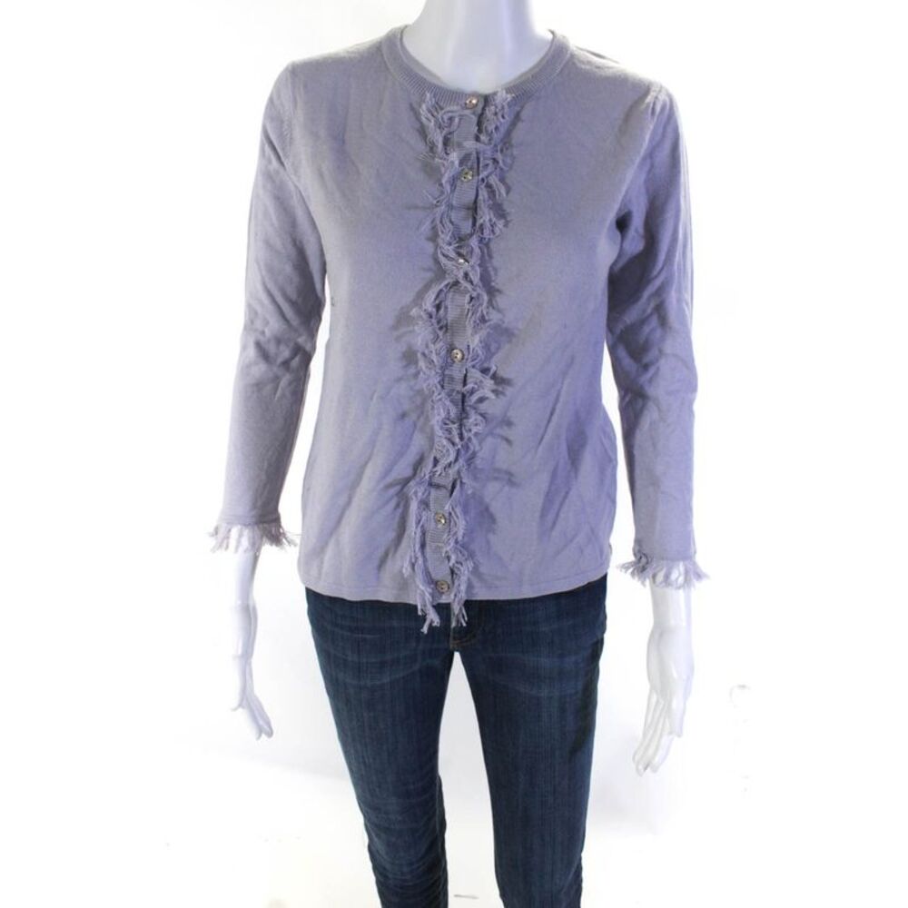 Shadow Lion Womens Round Neck Long Sleeves Fringe Cardigan Sweater Purple Size S